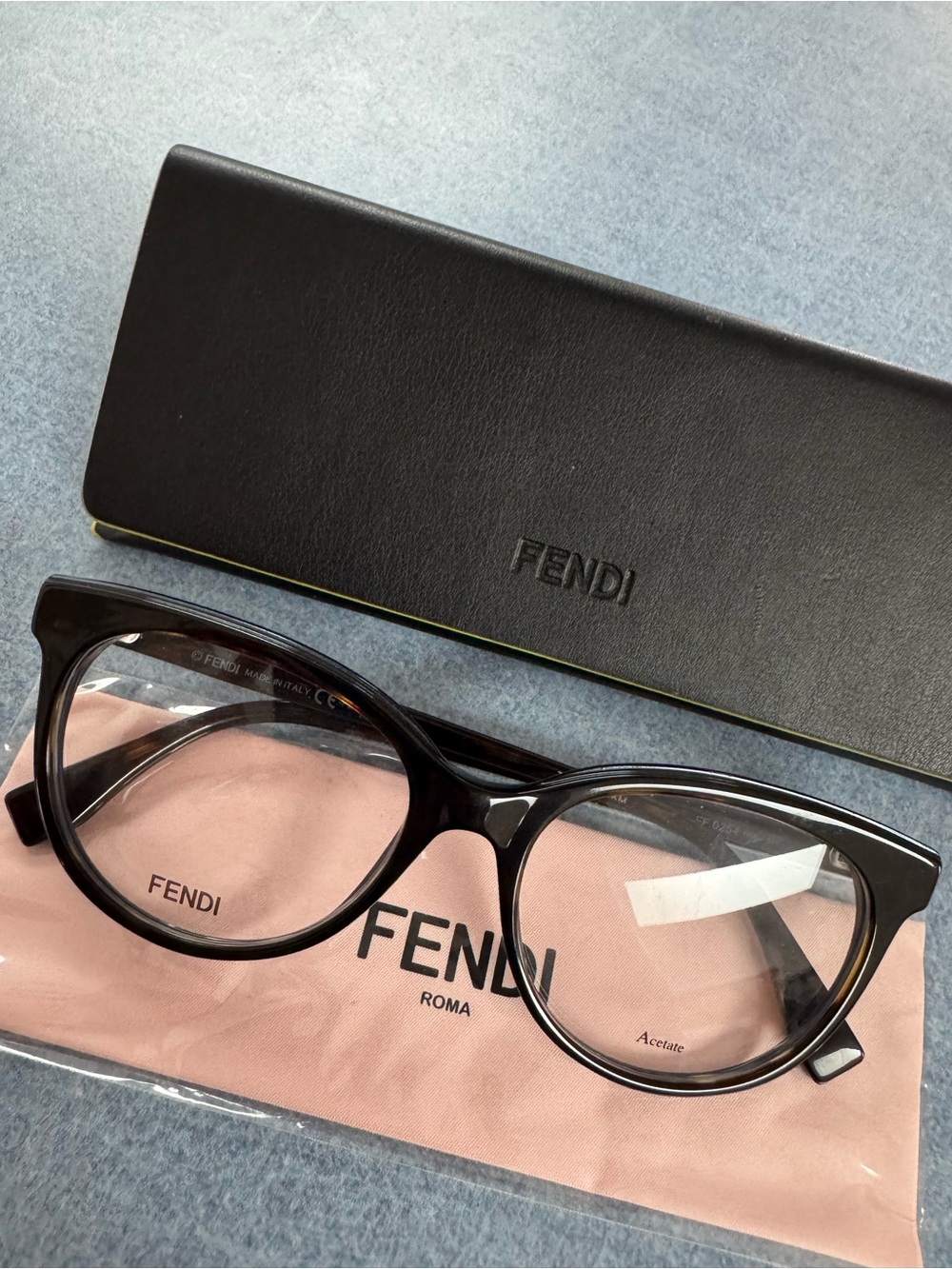 Fendi Black Cat-Eye Acetate Glasses with Branded Case
